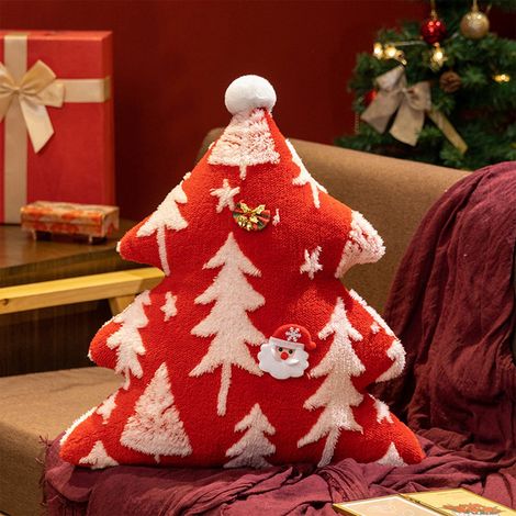 Coussin Peluche Forme Sapin De Noël - Motif Flocon De Neige - Décoration Festive Pour Canapé Lit Chaise - 1 Pièce (1/5)