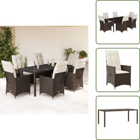 Cojines para sillas - vidaXL Set comedor de jardín 7 pzas con cojines ratán sintético marrón - Ratán sintético