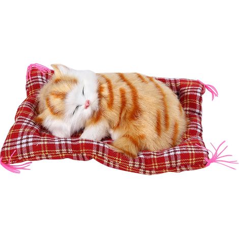 Jouet peluche chaton dormant sonore en peluche et plastique cadeau noel jaune