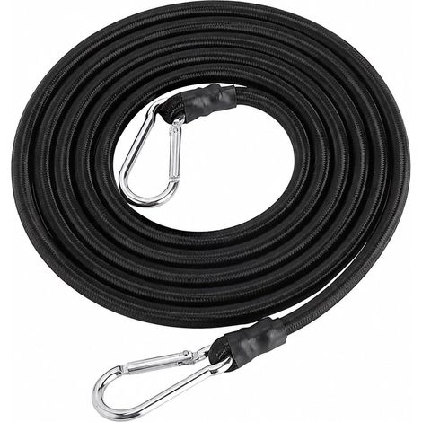 Tendeur Élastique avec Mousqueton 4 m x 8 mm pour Bâche Camping Bagages Sandow noir 8 mm avec âme en latex, gaine nylon tressée et mousqueton en alliage épais pour bagages, bâche, moto et vélo (1/5)