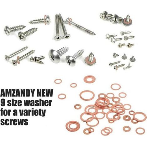 150pcs Rondelle Cuivre Joint Vidange Assortiment Kit M5, M10,15 Tailles,Rondelle Plate pour L'étanchéité des Vis Bagues D'étanchéité (1/4)