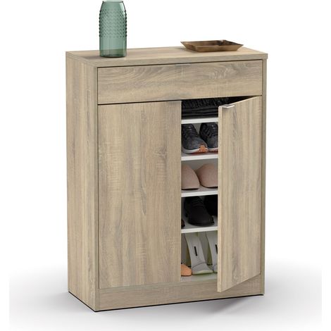 Meuble à Chaussures d'entrée avec tiroir et 4 étagères réglables, Chêne Cambrian, pour 20 Paires de Chaussures, 101x75x36cm, modèle Berlin (1/5)