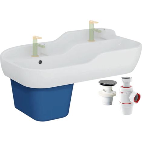 Lavabo infantil VitrA Sento Kids de 85 cm + tapa de sifón azul + sifón y desagüe WIRQUIN