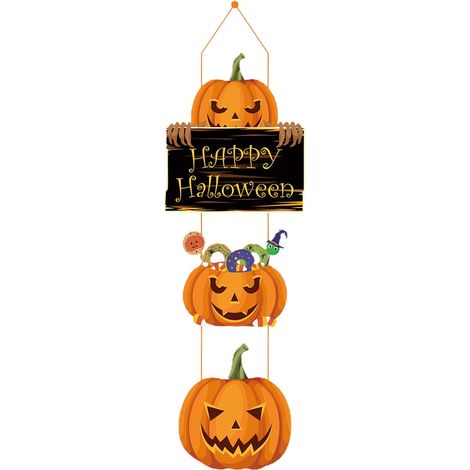 Décoration Halloween Porte - Panneau Accueil Citrouille - Suspension Mur Jardin - Lot de 3 (1/5)