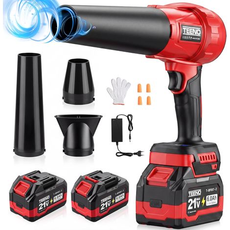 Souffleur sans Fil 21V, 3 Vitesse Max 35000 TR/Min, Léger Compact, 3 Buses Incluses, 2x6,0Ah Batteries, Compatible Batteries, Idéal pour Terrasse, Allées et Jardin (1/5)