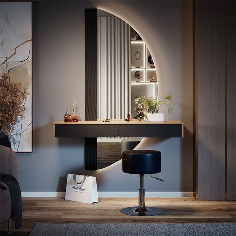 Coiffeuse Melisa, Noir, 120 cm avec éclairage et tabouret, Vicco (1/5)