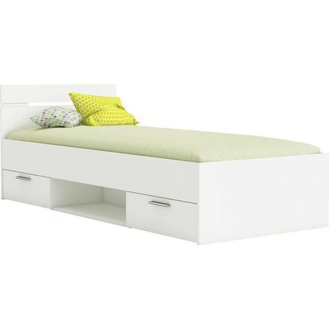 Dmora - Letto singolo Zone, Sommier per camera da letto, Giroletto per stanza, Struttura porta materasso, 200x90 h74 cm, Bianco opaco