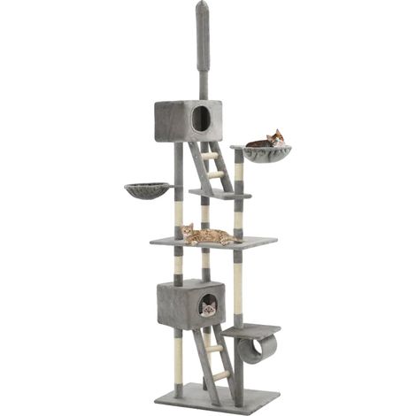 Árbol para gatos, estructura de tres niveles, postes rascadores interactivos, verde militar. (1/2)