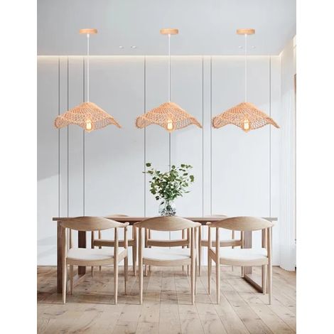 3pcs Lustre Suspension Moderne,Lustre Luminaire Vintage Abat-jour en Bambou Lampe de Plafond Style Bohème pour Salon Chambre (1/5)