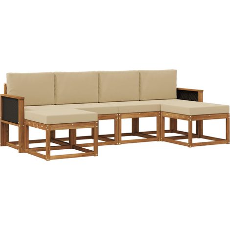 Outdoor Sofa Set with Cushion 6 pcs Natural and Beige Polyester vidaXL (1/5)