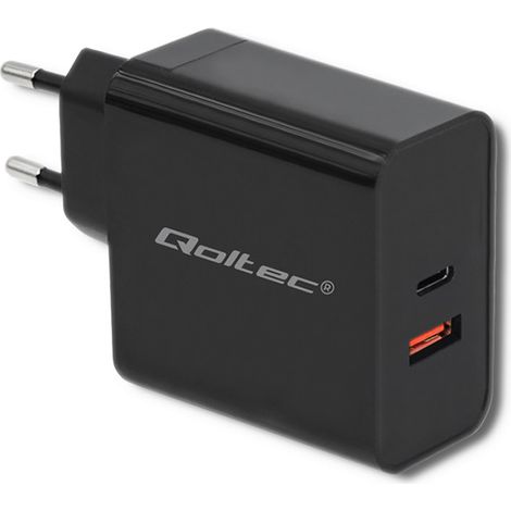 Qoltec Wandladegerät 63W 5-20V 1,5-3A USB Typ C PD USB QC 3.0 Schwarz (1/5)