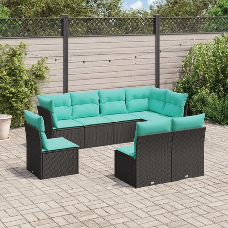 8 Piece Garden Sofa Set with Cushions Black Poly Rattan vidaXL (1/3)