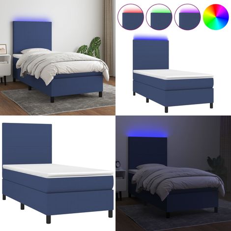 Cama box spring colchón y luces LED tela azul 90x200 cm - Colchón con luz LED - Cama box spring