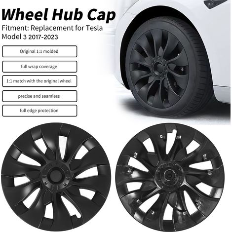 4 Jantes Hubcaps 18 Pouces Noir Mat pour Tesla Model 3 2017-2023 - Protection de Jante Complète avec Enjoliveurs de Remplacement (1/5)