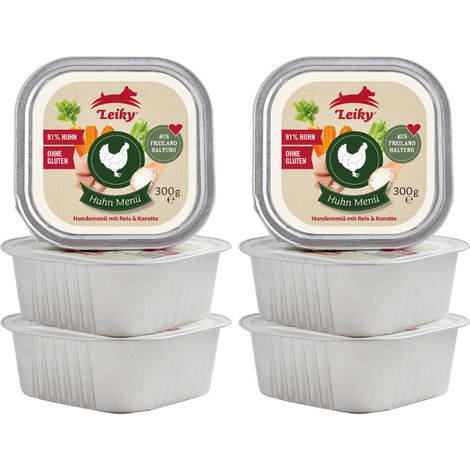 6x Hähnchen mit Gemüse 300g 91% Fleisch aus Freilandhaltung Hundefutter Mineralstoffe und B-Vitamine Leiky