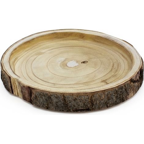 Echtholz Baumscheibe mit gefräster Vertiefung - 28-30 cm - Holzscheibe mit Rinde zum Dekorieren - Tischdeko Tablett