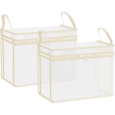 Lot de 2 Boîtes de Rangement Peluches Transparentes Anti-poussière avec Fermeture Éclair, Grande Taille, Couleur Blanc Crème (1/4)