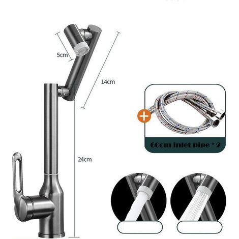 Robinet Mitigeur Lavabo Haut, Robinet Cascade Rotation à 360 Degrés, Robinet Salle de Bain, Mélangeur l'Eau Chaude et Froide - Tuyau Inclus (1/5)