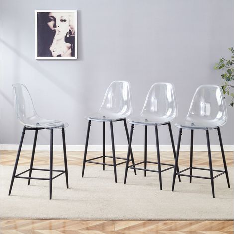 Tabouret de bar transparent, lot de 4, structure métal noir OKMYHOME (1/5)