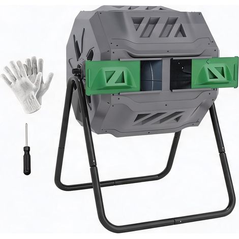 Composteur rotatif double chambre 160 L gris et vert en PP (1/5)