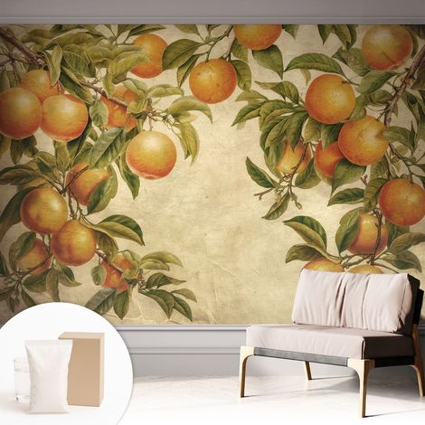 Tapete Dekorative Vliestapete mit Klebe für Wand - Mustertapete - moderne Einrichtung - für Büro Fruchtzweige 312x219 cm (1/5)