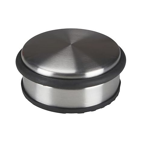 Lntyq Butoir de porte, cale-porte en acier inoxydable, rond, butoir porte sol, block porte, butée de porte sol, arret sans perçage, caoutchouc antidérapant, gris argenté, 10 x 4.5 cm