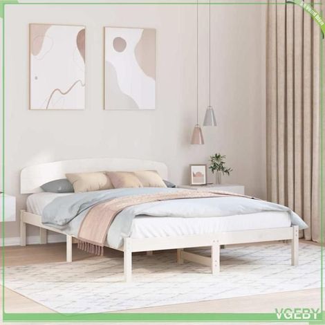 ABI Cadre de lit avec tête de lit Blanc 160 x 200 cm Pin massif 7291712310706 (1/5)