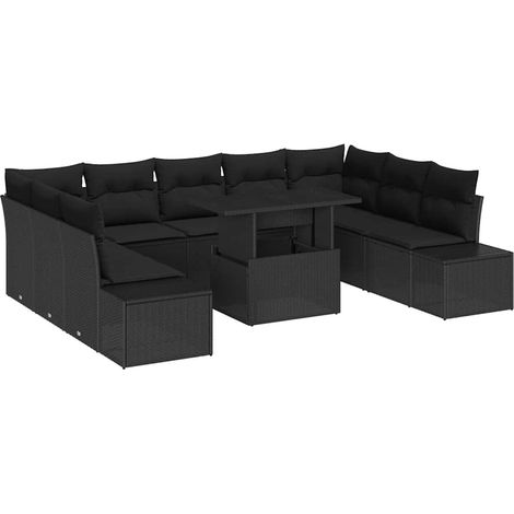 Maison Exclusive - Garten-Sofa-Set mit Speicher 10 pcs Schwarz Po