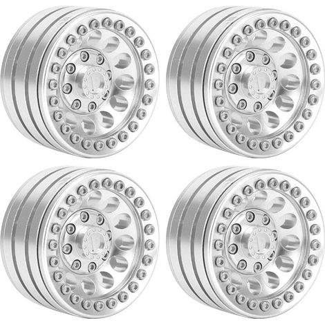 4 jantes Beadlock en alliage d'aluminium de 1,9 pouce compatibles avec les voitures RC SCX10 90046, TRX4 et D90 à l'échelle 1/10. Couleur : argent et blanc. (1/5)