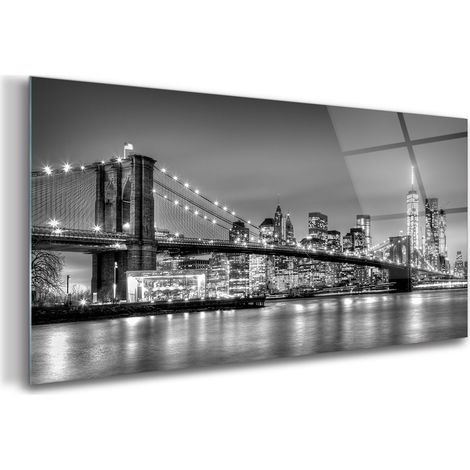 Tableau sur verre – 100 x 50 cm - Tableau mural décoratif - Verre Décorative - Pont de Brooklyn (1/5)