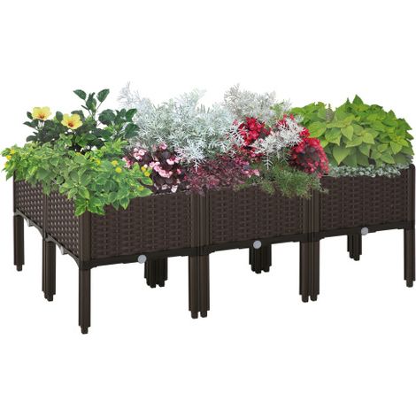 TAISHENGDA-Jardinière surélevée 6 pièces, aspect rotin, avec trous de drainage, DIY, marron, 40 x 40 x 44 cm, pour jardin et balcon (1/5)