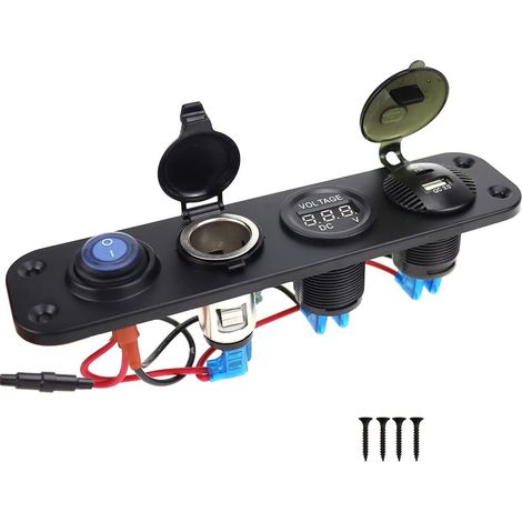 Prise allume-cigare avec charge rapide QC3.0, prise USB 12 V/24 V avec voltmètre LED et double prise d'alimentation USB étanche pour voiture, camping-car, marine, bateau, camion (Type C) (1/5)