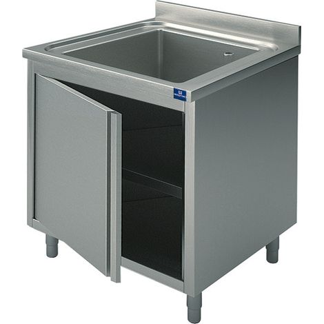 Plonge Inox 1 Bac sur Armoire avec Porte Battante - Gamme 600 - Virtus
