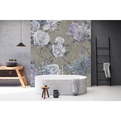 Papier peint panoramique gris motif floral Tapisserie panoramique nature originale Papier peint panoramique idéal pour chambre (1/3)