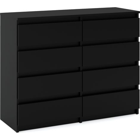 Commode enfant 120 cm – 8 tiroirs – Noir – Panneau laminé – Glissières à billes pour ouverture silencieuse (1/4)
