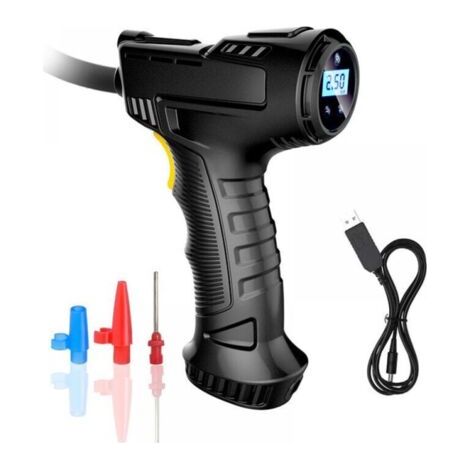 Compresseur d'air de gonflage de pneu sans fil, gonfleur de pneu portable avec manomètre numérique, pompe à pneu sans fil à batterie rechargeable avec lumière LED 3 buses pour voiture, motos (1/5)