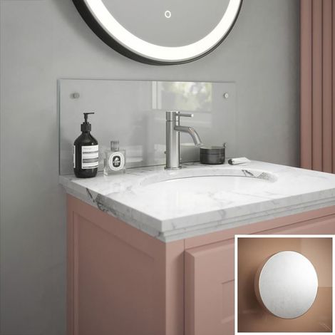 Splashback Clear Glass Bathroom Backsplash Satin Chrome Cap 250x600x4mm