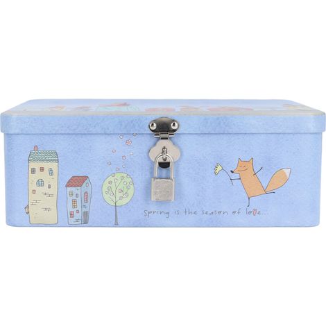 Esta compacta caja de almacenamiento metálica cuenta con tapa abatible y cerradura, un diseño vintage y es perfecta para guardar recuerdos, monedas, fotos, joyas y mucho más.