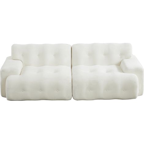 Canapé deux places en tissu chenille beige avec accoudoirs larges et boutons cousus, design moderne, 224x104x66 cm (1/5)