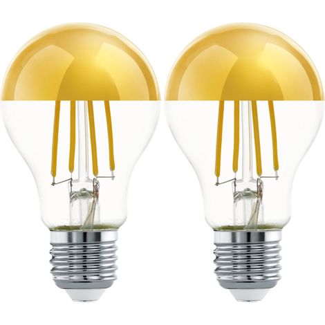 Ampoule LED E27, lampe à tête miroir doré, éclairage anti-éblouissant, 7,5 watts (correspond à 60 watts), 806 lumens, blanc chaud, 2700 Kelvin, ampoule Edison A60, Ø 6 cm (Lot de 2) (1/5)