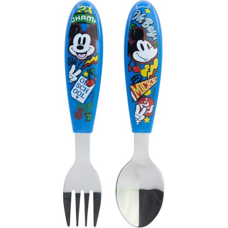 Set 2 Couverts Enfant Acier Inoxydable Fourchette et Cuillère avec Manche Décoré Sans BPA pour Enfants (1/4)