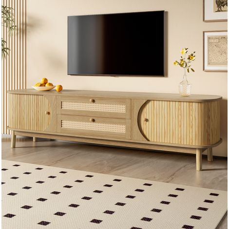 Mobile TV 170x39,5x46 cm in legno e rattan naturale, con contenitore FloraGrace (1/5)