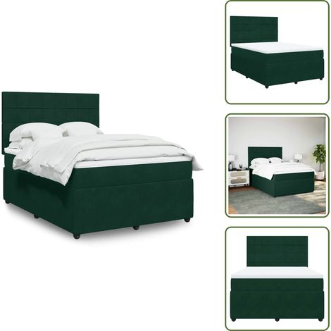 Letto con materasso - vidaXL Giroletto a Molle con Materasso Verde Scuro 160x200 cm Velluto - Letto con testiera