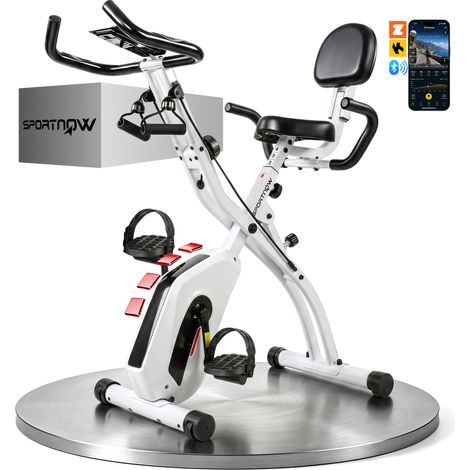 Vélo d'appartement pliable - vélo de fitness - SPORTNOW - silencieux connecté Kinomap bluetooth et Zwift - acier - blanc