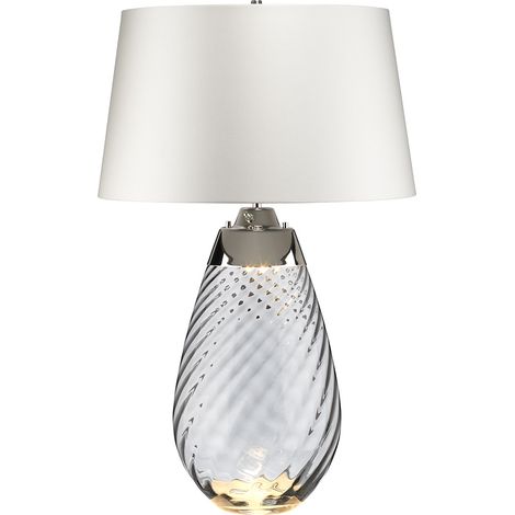 Lampe table Lena verre fumé abat-jour blanc E27 Elstead