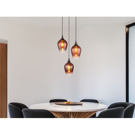 Ausgefallene LED Pendelleuchte mit drei Kupferfarbigen Glasschirmen, Ø 45cm (1/5)