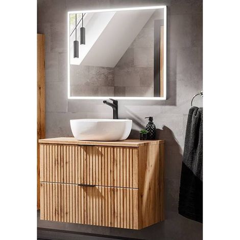 Ensemble meuble vasque à poser 80 cm en bois + miroir - Georgia Oak - Livraison gratuite