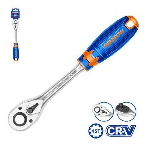 Llave de carraca de liberación rápida WADFOW 1/2" 45T, 260 mm, Cr-V y CrMo, mango suave bicolor (1/3)