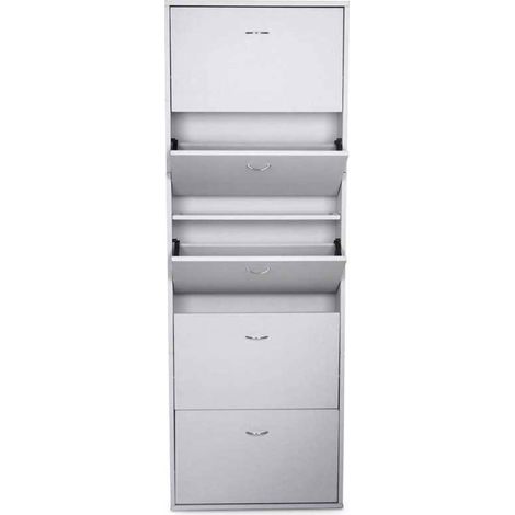 Dmora Schuhschrank Washington, Schuhschrank mit 5 Klapptüren, Schuhregal mit hohem Eingang, Modernes Schuhregal, cm 70x17h180, Glänzend Weiß (1/4)