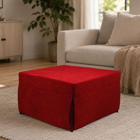 Dmora Puf convertible en cama, en tejido acolchado, red y colchón incluidos, cm 75x75h42 cm, color Rojo (1/5)